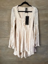 Killstar Killing Kisses Lace Maiden Dress Xs Ivory Mini Criss Cross Neck Flared