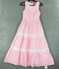 Lily Pulitzer Maybella Dress Womens Size 0 Pink Tiered Midi Sleeveless Gingham