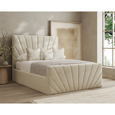 Luxury Beige Velvet Upholstered Bed | Sunbeam Scalloped Headboard & Footboard