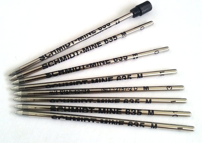 8 X  635M Mini Ball Pen D1 Size Refills   BLACK Ink and One Removable Black End 
