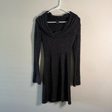 White House Black Market Black Metallic Cowl Neck Ribbed Sweater Dress Small