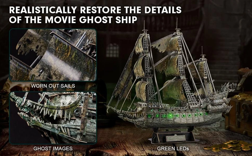 Puzzle 3D L’OLANDESE VOLANTE FLYING DUTCHMAN CON LED CubicFun - Immagine 4 di 4