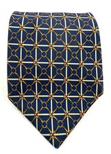Vintage Burberrys Silk Tie Horsebit Bridle Chain Pattern Navy Handmade In USA