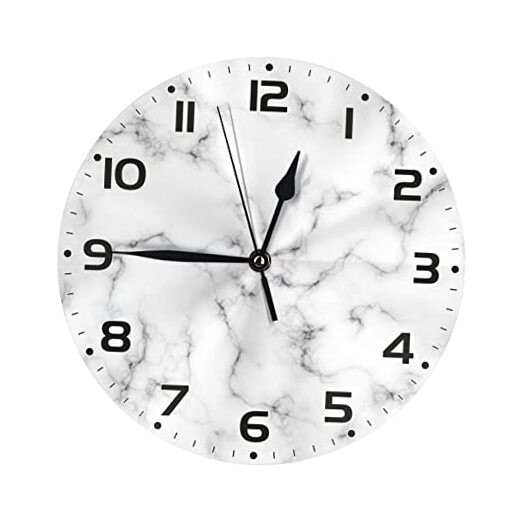 Grey Marble Wall Clock Silent Non Ticking 10 Inch Quartz Battery Operated