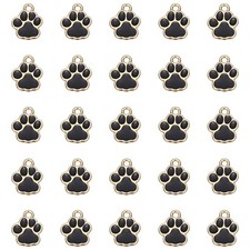40Pcs Enamel Paw Print Charm Dog Paw Footprint Charms Metal Black/Gold
