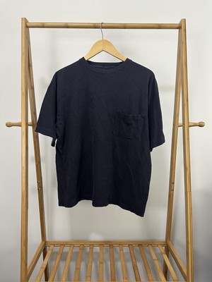 VTG 90s BOXY Dark Navy Pocket Front Worn Cotton BLANK WIP T-Shirt XL 22.5x25