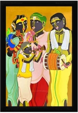 Man Ladies & Child performing Folk Music Thota Vaikuntham Photo Painting Framed