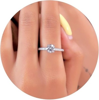  0.57 Ct Moissanite Round Diamond Wedding Ring 14K White Gold Plated  