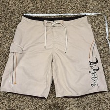 VTG Y2K Quiksilver Board Shorts Stone Khaki Triple Stripe Script Logo Surf XL 38