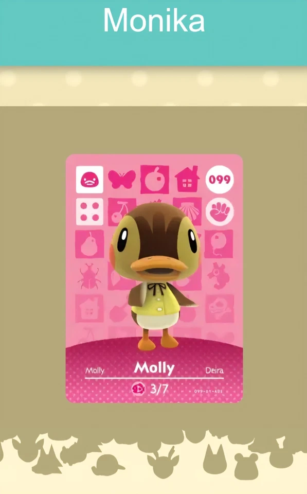 MARKENLOS Animal Crossing Amiibo Nfc Karte weiß #099 Monika / Molly