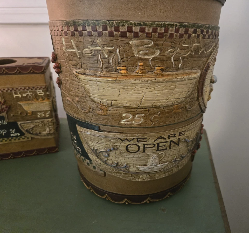 Juego de baño country/primitive. Bote de basura, soporte para pañuelos, soporte para cepillo de dientes,... Foto 4 de 4