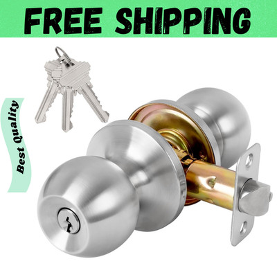 Keyed Entry Door Knob with Lock and Key, Exterior and Interior Door Knob for Bed