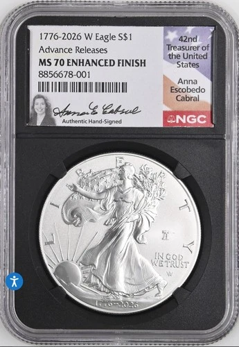 2026 W ADVANCE RELEASES CABRAL Enhanced Uncirculated Silver Eagle NGC MS70 PRIVY - product listing photo