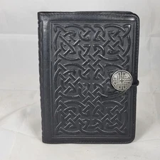 Oberon Design Leather Journal Notebook Black with Celtic Patterns 5x7”