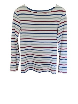 Seasalt Cornwall Off White Blue Red Stripe The Sailor Organic Cotton Top Uk 8 