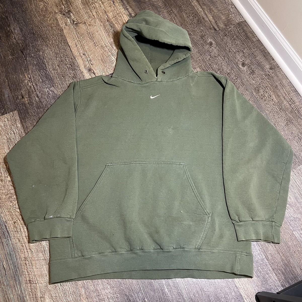 Vintage 90s Nike Forest Green white Center Swoosh Hoodie L- Made 