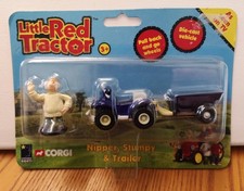 Corgi Little Red Tractor Nipper, Stumpy & Trailer Die Cast Pull Back Carded NOS