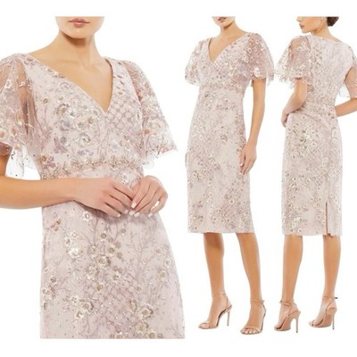 Mac Duggal 67909 Embellished Illusion Butterfly Sleeve Cocktail Dress Size 6