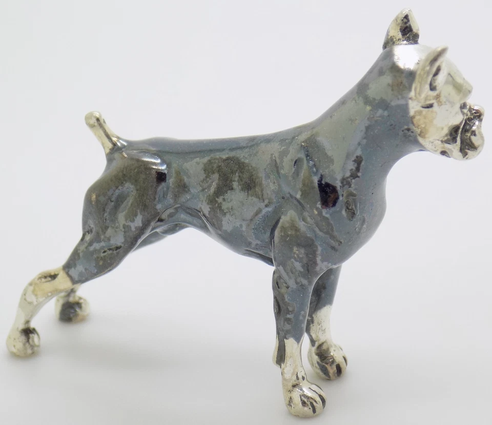 Estatuilla Bulldog Vintage Italiana Hecha a Mano Plata de Ley 925 Miniatura Grande Foto 4 de 4