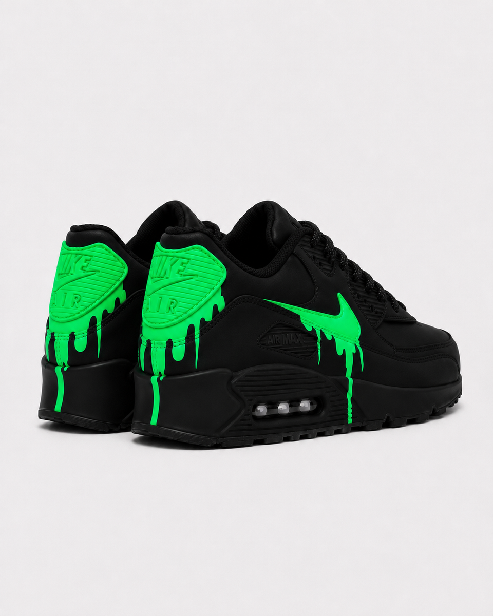 定価16,500円　26㎝　ナイキ エア マックス 90　AIR MAX　ネオン Nike Air Max 90 Custom – Black Neon Green Drip | Hand-Painted | In