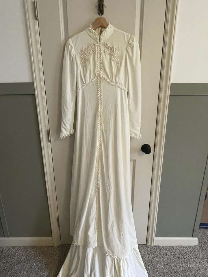 Vestido de Novia Vintage Boda Para Mujer Talla XS Marfil Largo Boho Imperio Cintura Manga Foto 2 de 4