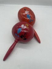 Vintage Hand Painted, Set of 2 Wooden Maracas Mexico Hand Crafted Great Sound