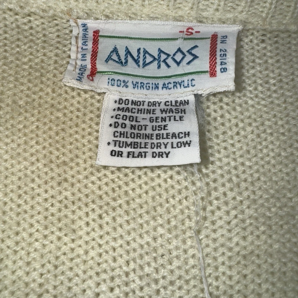 Chaleco Vintage Andros Prep Cuello Redondo Acrílico Virgen Beige Manchado Geométrico Para Hombres S Foto 2 de 4