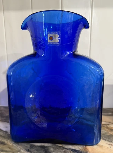 Blenko Glass Saphire Blue Double Spout 384 Water Bottle Pitcher Vase from 83-99