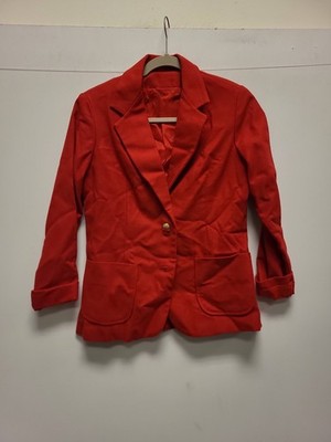 Vintage L'Abeille Beeline Red Blazer Jacket Gold Buttons Designer Collection