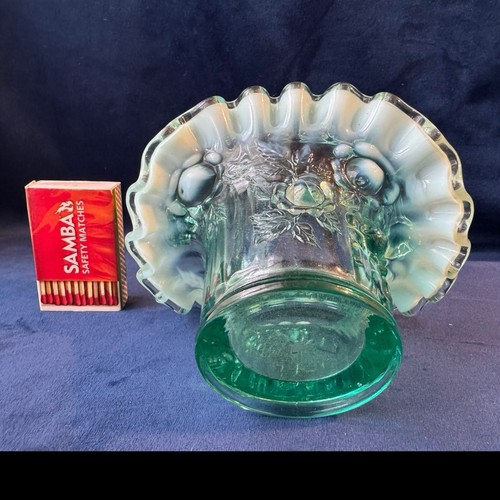 Vintage Fenton Turquoise Cabbage Rose Opalescent Glass Basket Manganese Glow VGC - Picture 5 of 13