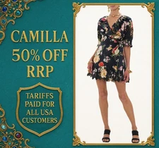 CAMILLA Adorned In Alexandria Mini Wrap Dress With Puff Sleeve Size M RRP $699