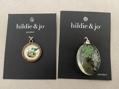 Hildie & Jo Nature Pendant Set  2 Flowers & Bird Nest Design   Resin Jewelry