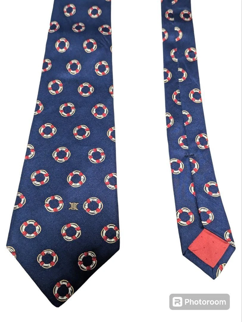 Cravatta seta Celine blu navy a pois accessorio abito formale classico