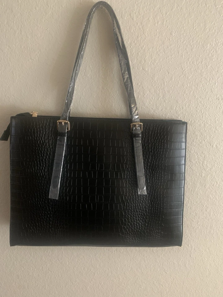 Tote Bag Purse Black Crocodile Print - Image 3 of 4