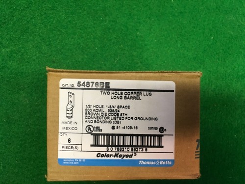 (6) Thomas & Betts 54876BE 2 hole 500KCMIL copper lug 1/2” hole New! - Picture 4 of 4