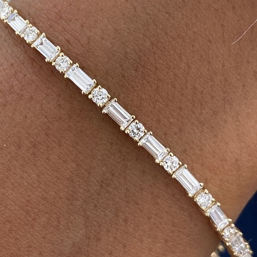 Baguette And Radiant Labcreated Diamond Bangle Bracelet 4.38ct E-F/VS1 - Picture 3 of 8