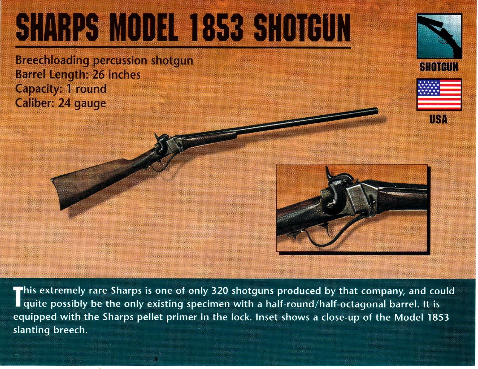 Sharps Model 1853 Shotgun Classic Firearms Photo Card u