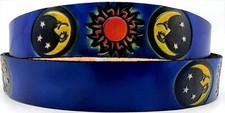 STARS MOON SUN ASTROLOGY EMBOSSED PAINTED COWHIDE LEATHER BELT USA MADE