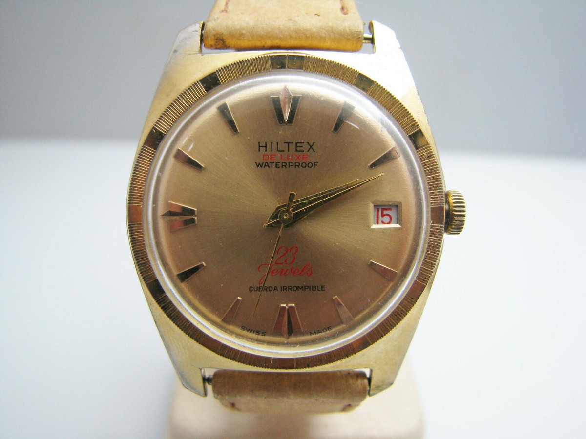 f048 Vintage Hiltex De Luxe Waterproof 23J Swiss Mechanical Men's