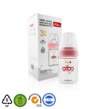 150ml Albo Glass Pink Baby Bottle Natural Flow Feeding 5oz Anti-Colic Valve