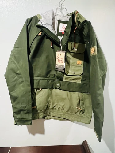 Western Rise Jacket Mens Shell Hooded Green Taped Seams Pockets— Medium Size