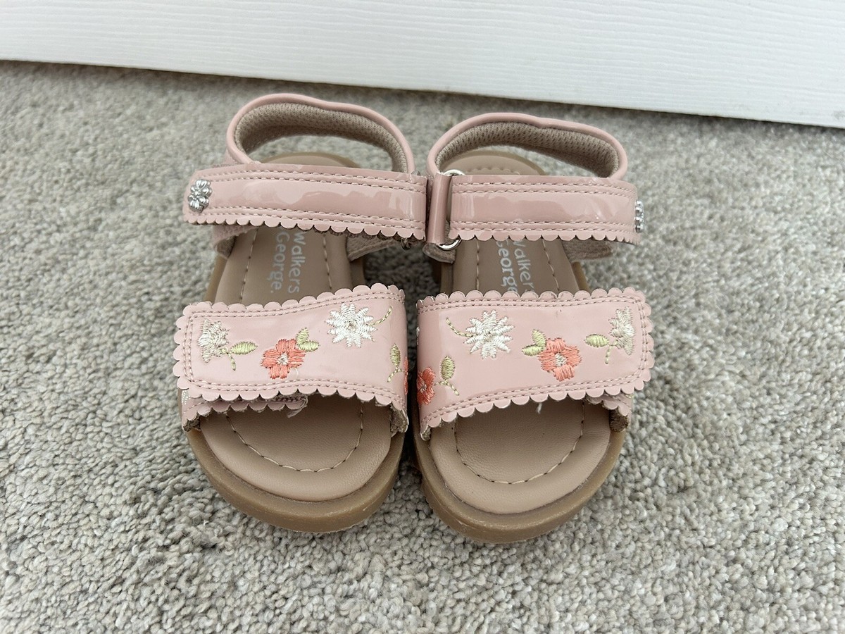 New George Asda First Walkers Baby Girl Pink Floral Sandals Size