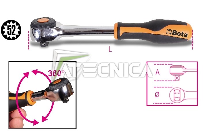 Cricchetto reversibile Beta 910/58 impugnatura rotante attacco quadro 3/8"