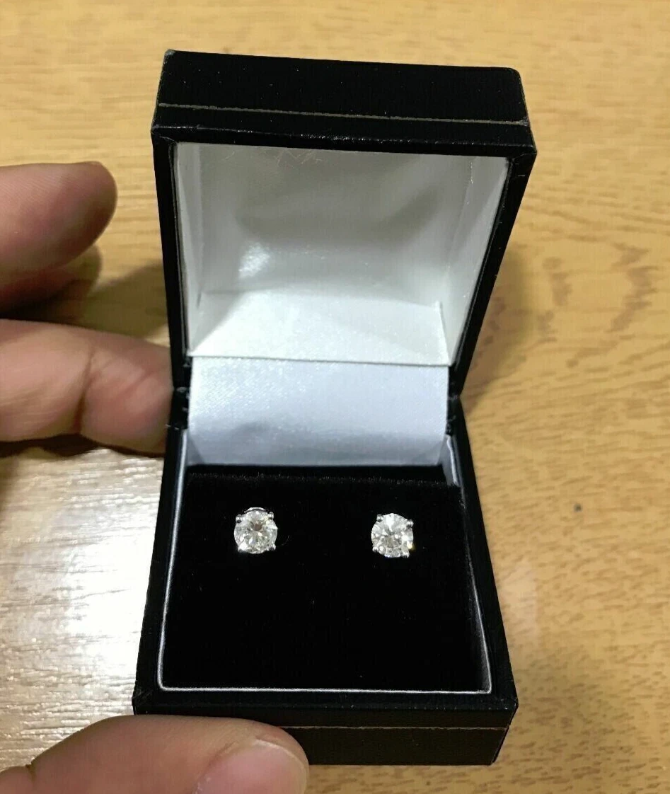 Real 1 2CT Round Brilliant Cut Diamond Stud Earring In 14K Gold Lab Created VS