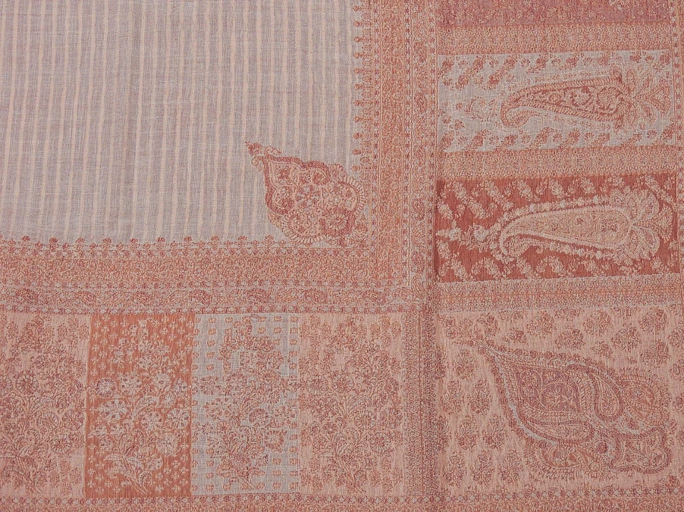 Ivory Paisley Wool Table Overlay Woven Ethnic Tablecloth Kashmir Topper 54"x70" - Image 2 of 3