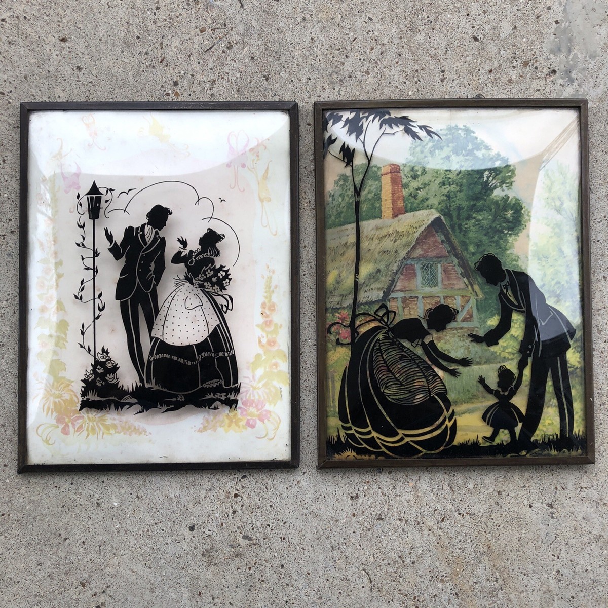 Reverse Painted Convex Silhouette Couple Reading/Globe