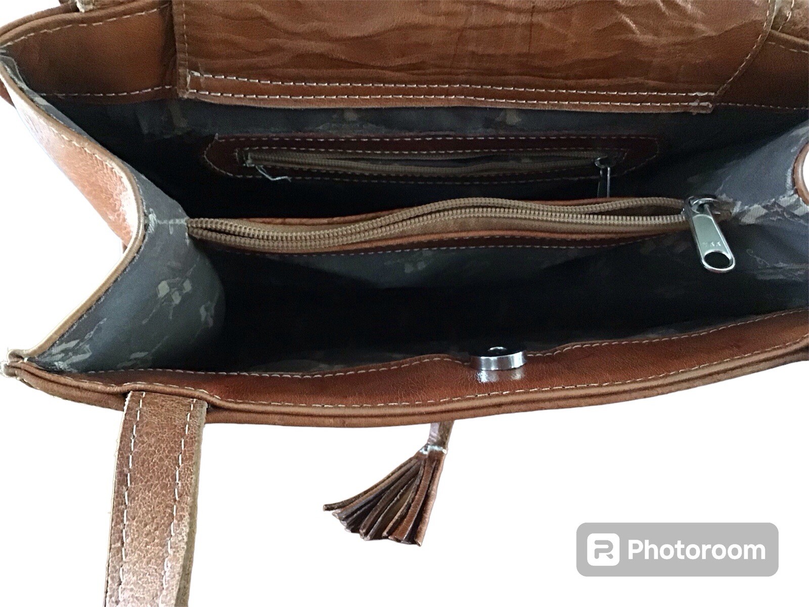 Vintage American West Hand Tooled Floral Leather Satchell Handbag Basket Weave image 8