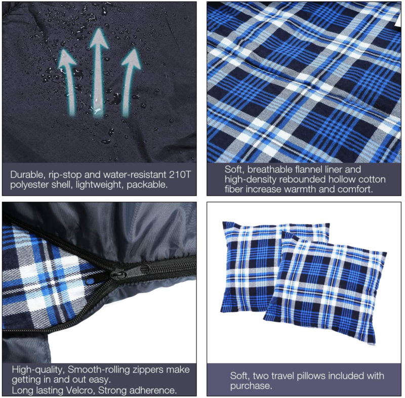 BESTEAM Cotton Flannel Double Sleeping Bag for Backpacking, Hiking