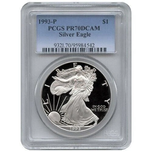 1993-P American Proof Silver Eagle one dollar Coin PCGS PR70 DCAM