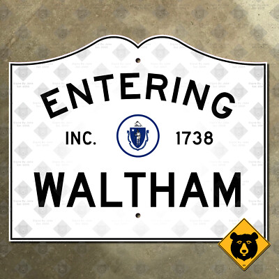 Entering Waltham Massachusetts city limit highway marker road sign 1976 20x16